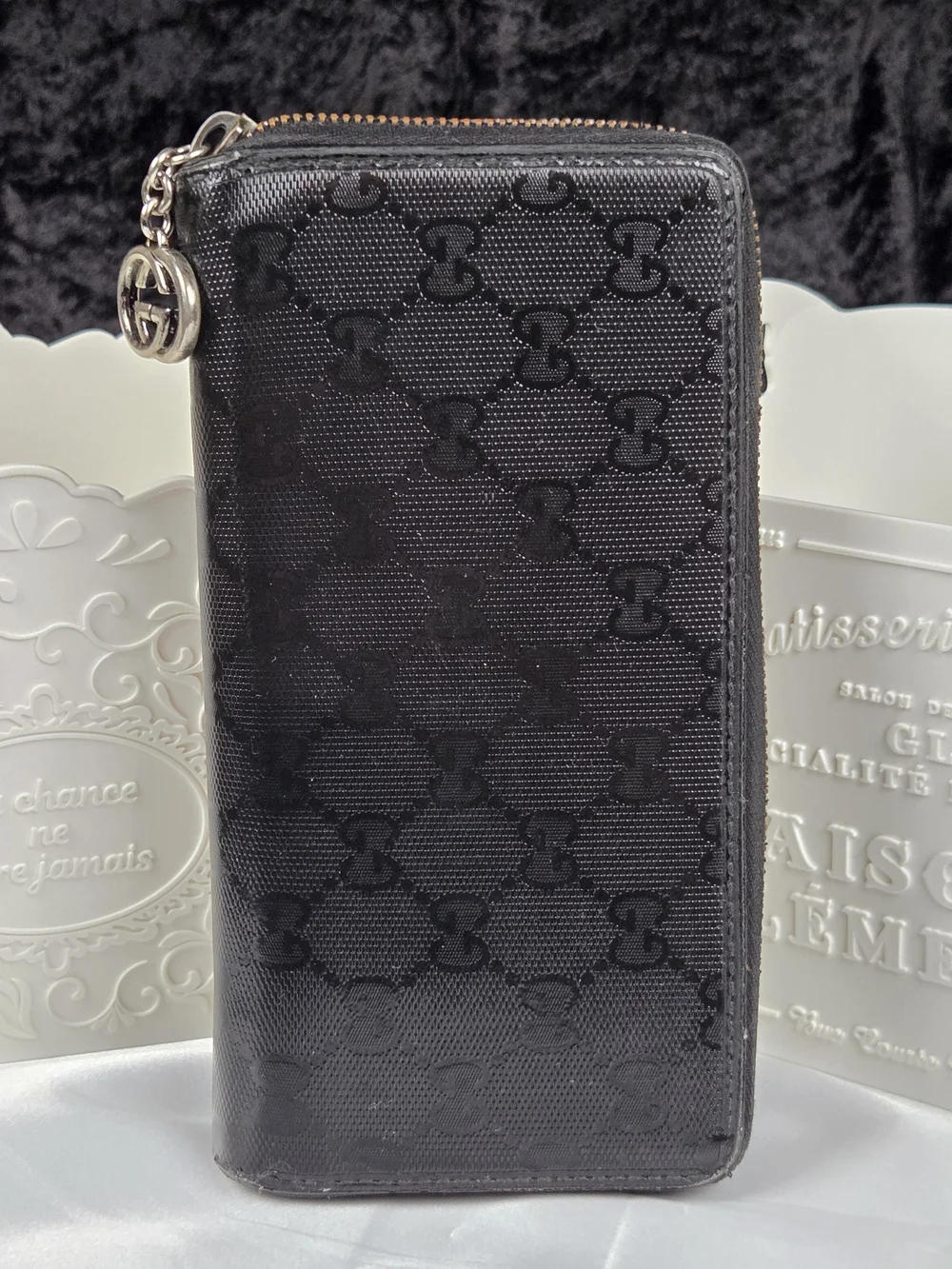 Gucci Black Signature GG Zip Around Wallet